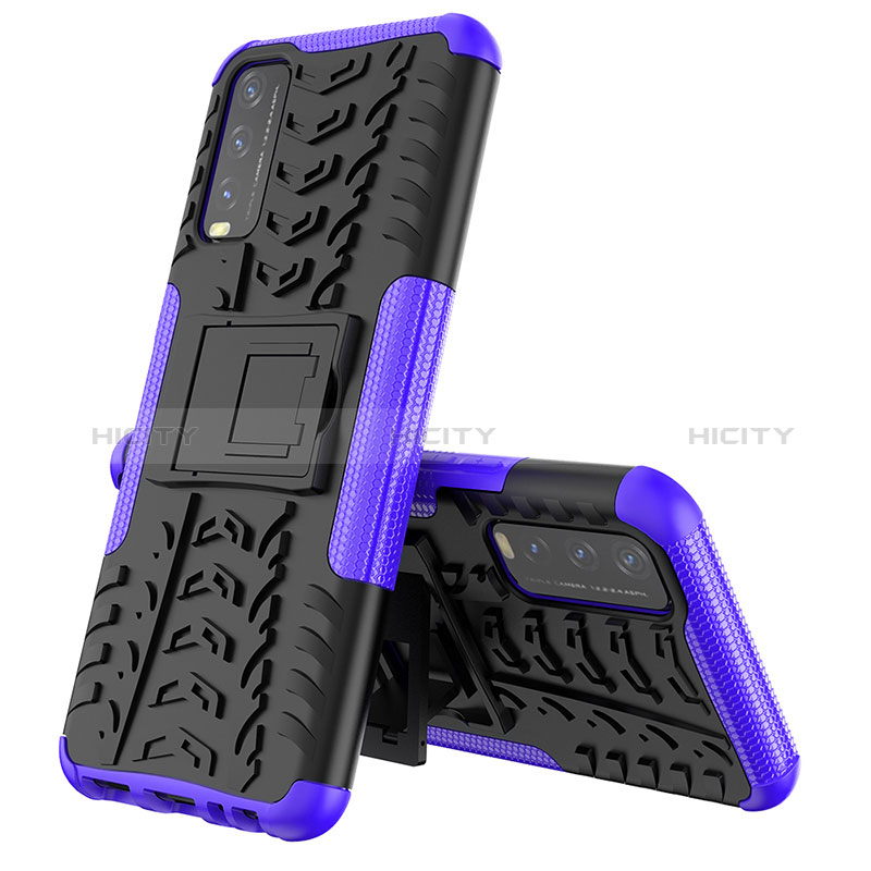 Coque Contour Silicone et Plastique Housse Etui Mat avec Support JX1 pour Vivo Y20 Violet Plus