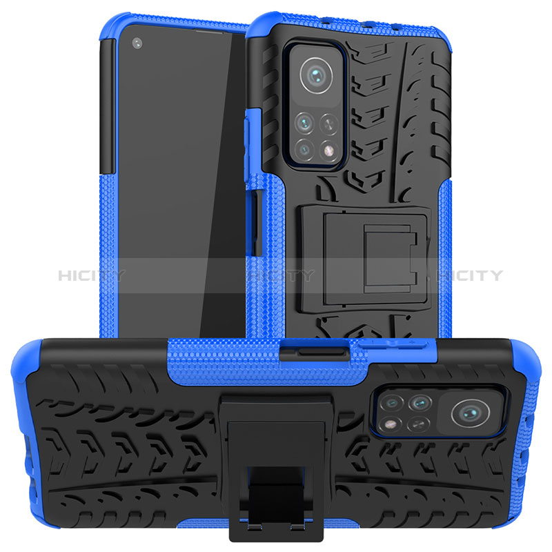Coque Contour Silicone et Plastique Housse Etui Mat avec Support JX1 pour Xiaomi Mi 10T Pro 5G Bleu Plus