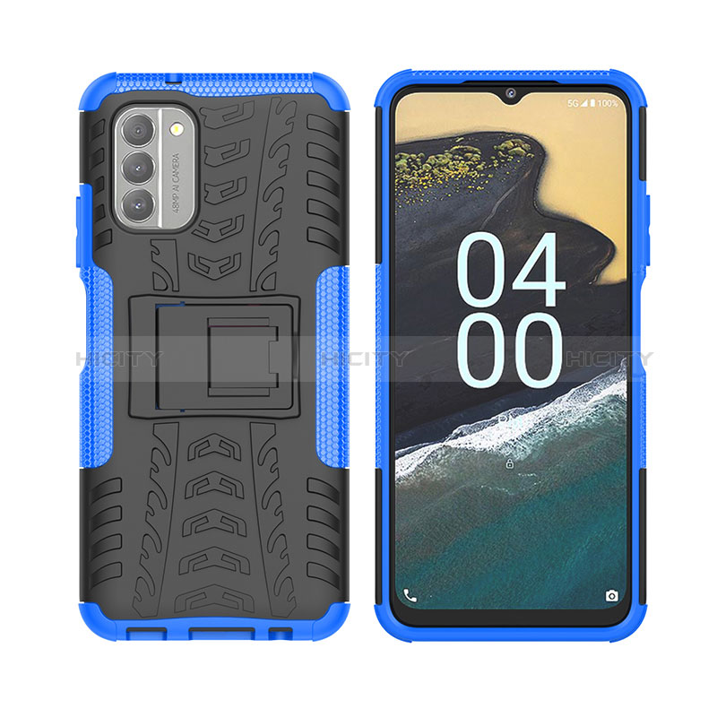 Coque Contour Silicone et Plastique Housse Etui Mat avec Support JX2 pour Nokia G400 5G Bleu Plus