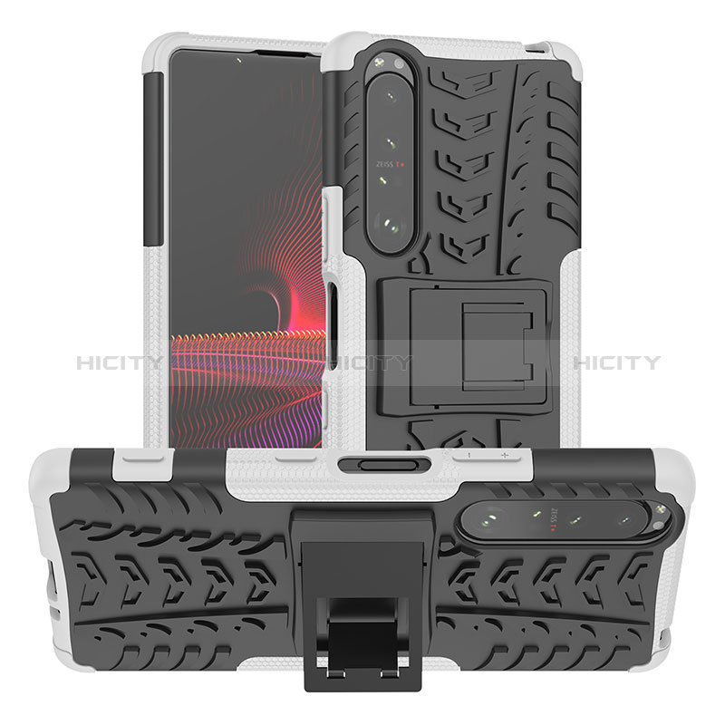 Coque Contour Silicone et Plastique Housse Etui Mat avec Support JX2 pour Sony Xperia 1 III Argent Plus