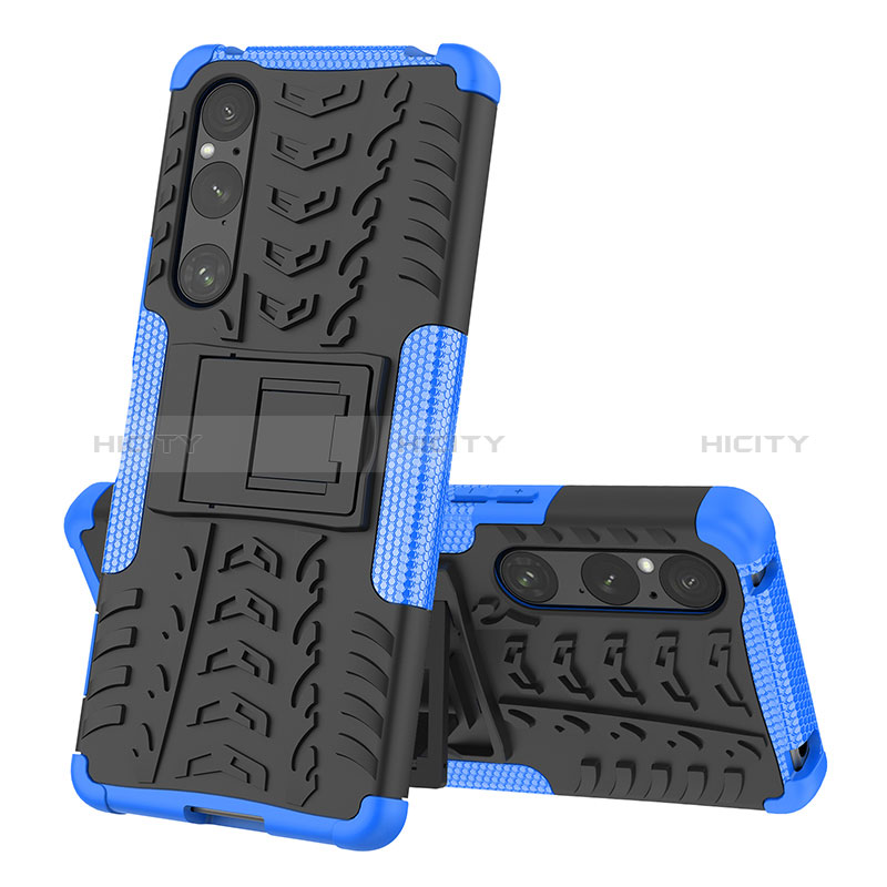 Coque Contour Silicone et Plastique Housse Etui Mat avec Support JX2 pour Sony Xperia 1 V Bleu Plus