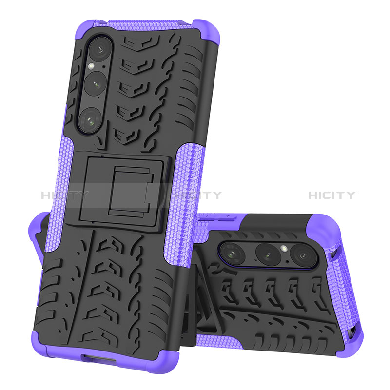 Coque Contour Silicone et Plastique Housse Etui Mat avec Support JX2 pour Sony Xperia 1 V Violet Plus