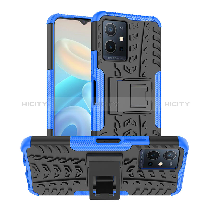 Coque Contour Silicone et Plastique Housse Etui Mat avec Support JX2 pour Vivo Y30 5G Bleu Plus