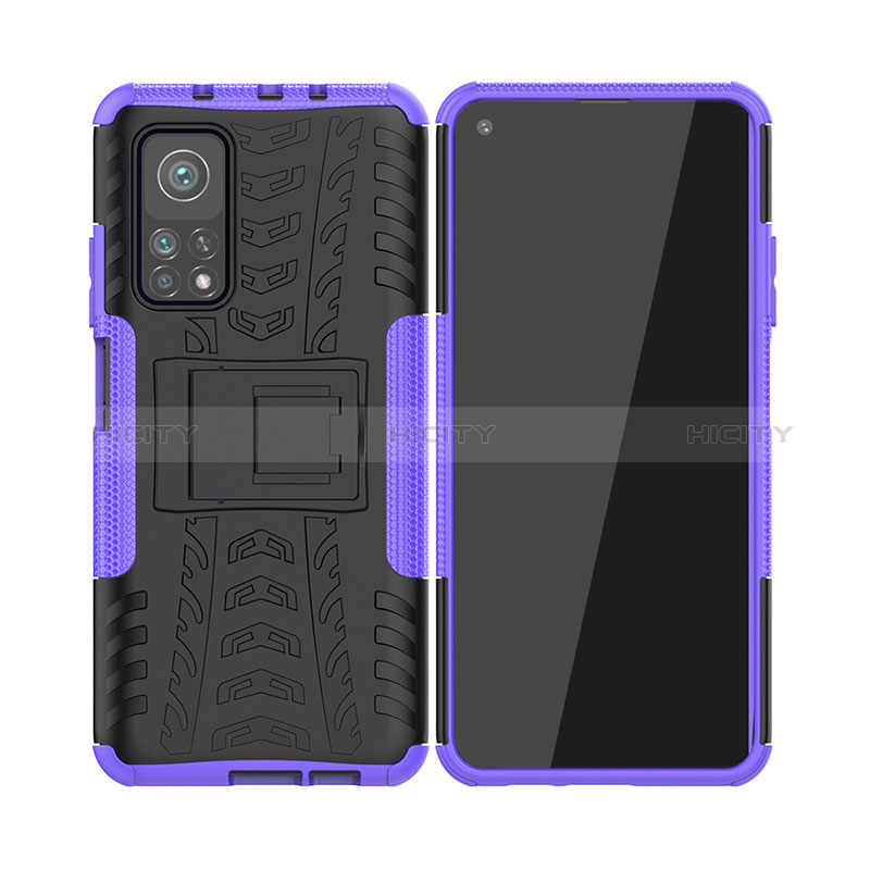 Coque Contour Silicone et Plastique Housse Etui Mat avec Support JX2 pour Xiaomi Redmi K30S 5G Violet Plus