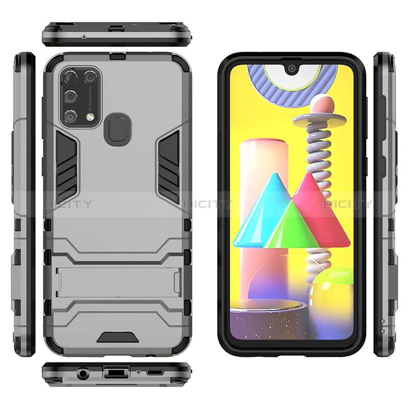 Coque Contour Silicone et Plastique Housse Etui Mat avec Support KC1 pour Samsung Galaxy M21s Plus