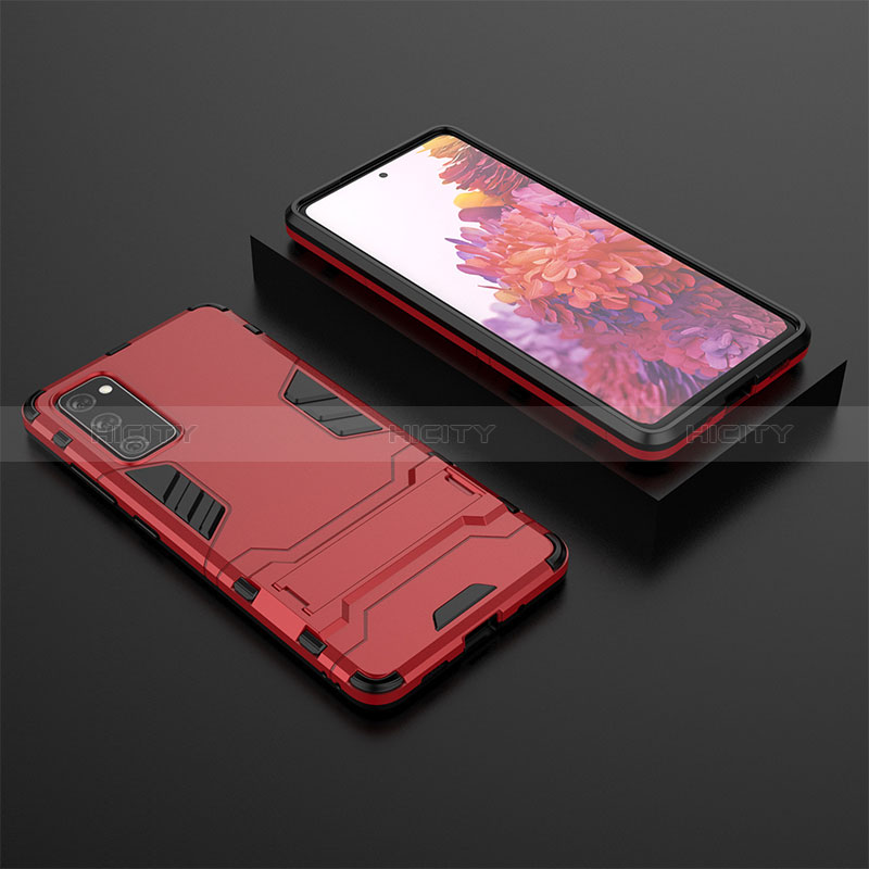 Coque Contour Silicone et Plastique Housse Etui Mat avec Support KC1 pour Samsung Galaxy S20 FE (2022) 5G Rouge Plus