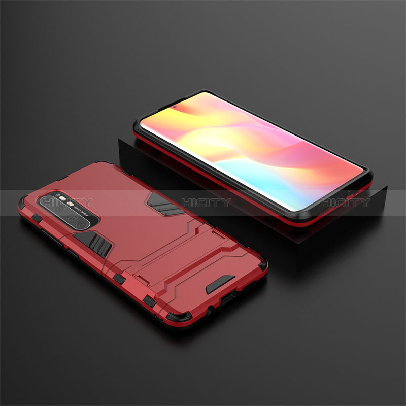 Coque Contour Silicone et Plastique Housse Etui Mat avec Support KC1 pour Xiaomi Mi Note 10 Lite Rouge Plus