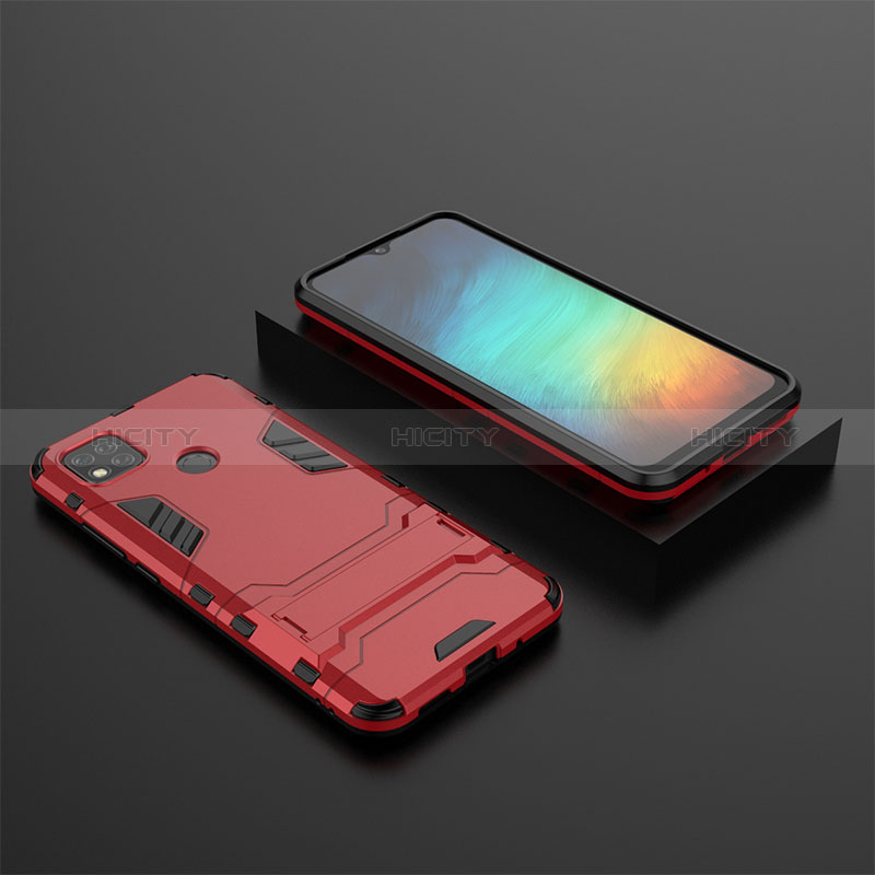 Coque Contour Silicone et Plastique Housse Etui Mat avec Support KC1 pour Xiaomi Redmi 9 India Rouge Plus