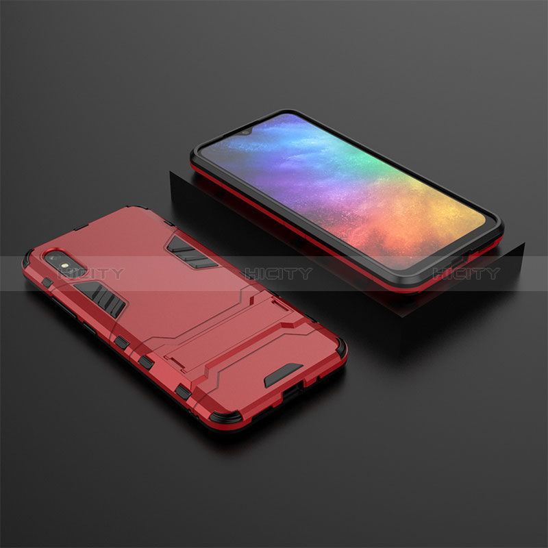 Coque Contour Silicone et Plastique Housse Etui Mat avec Support KC1 pour Xiaomi Redmi 9A Rouge Plus