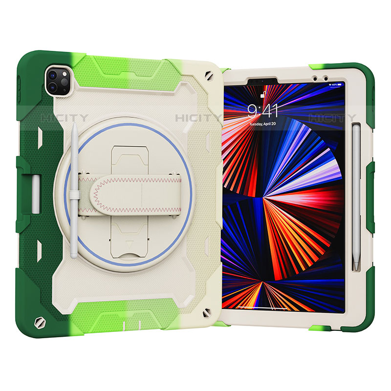 Coque Contour Silicone et Plastique Housse Etui Mat avec Support L03 pour Apple iPad Pro 12.9 (2020) Vert Plus