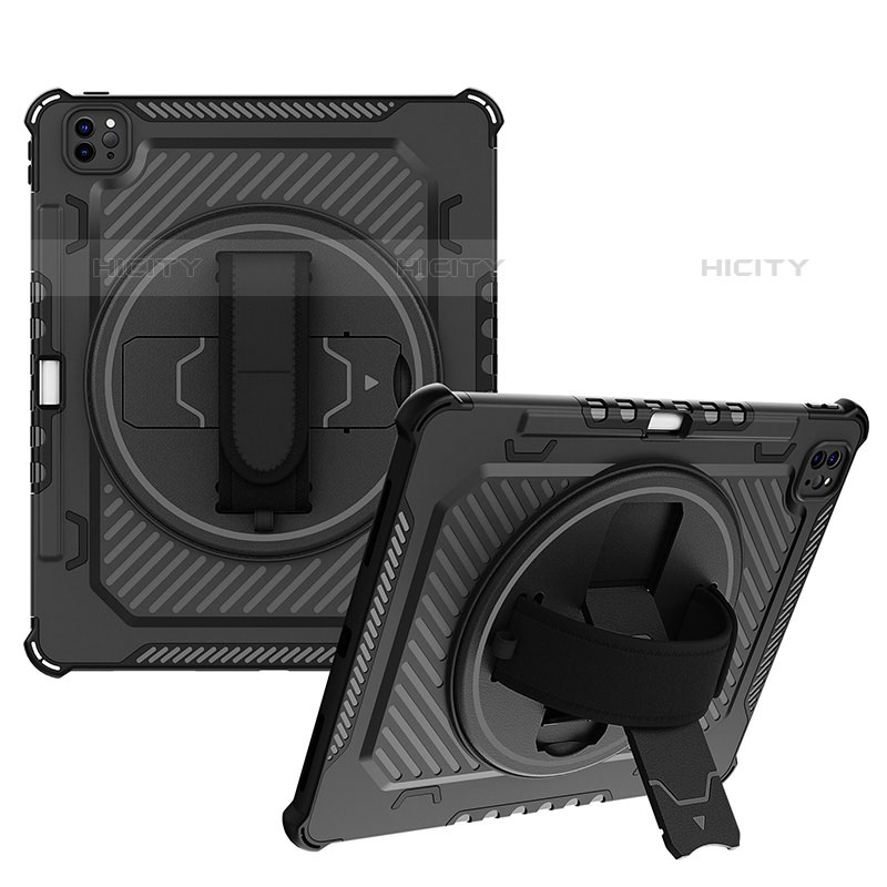 Coque Contour Silicone et Plastique Housse Etui Mat avec Support L06 pour Apple iPad Pro 12.9 (2020) Noir Plus