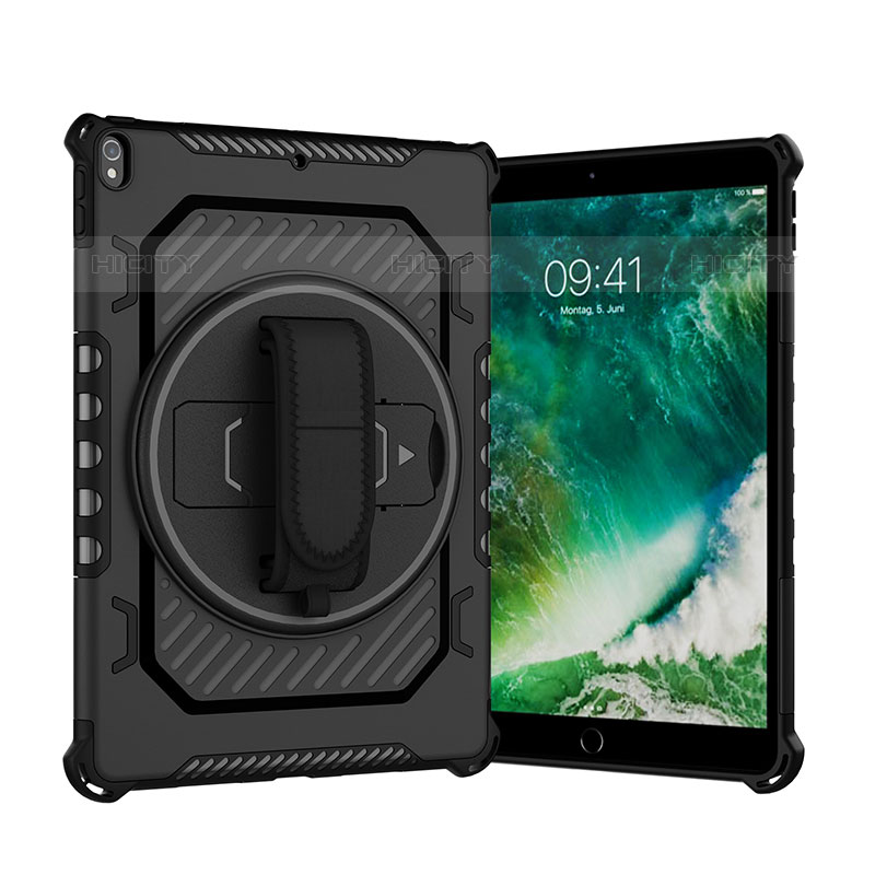 Coque Contour Silicone et Plastique Housse Etui Mat avec Support L07 pour Apple iPad Pro 10.5 Noir Plus