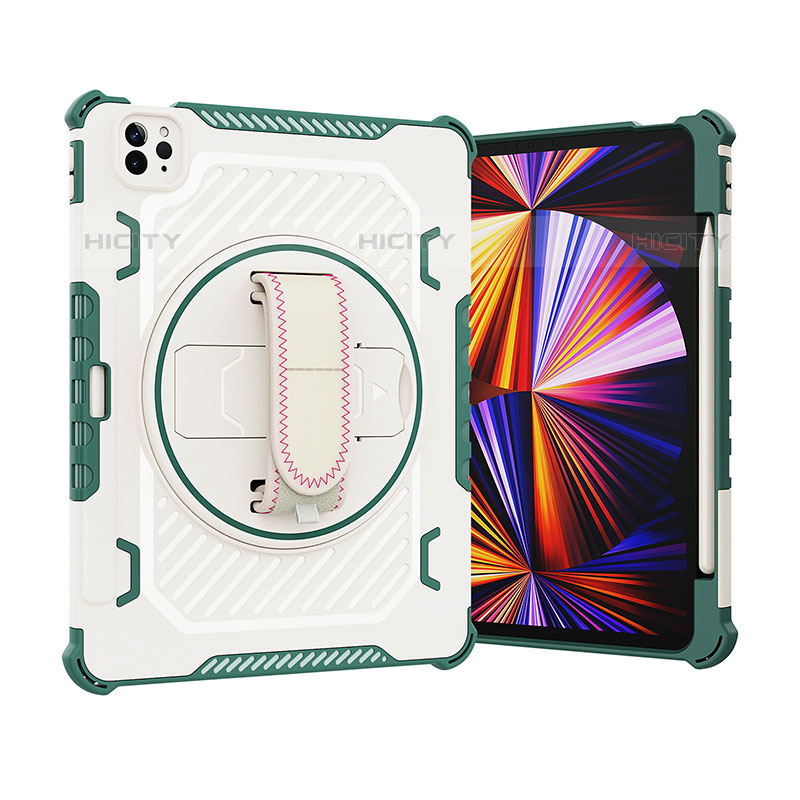 Coque Contour Silicone et Plastique Housse Etui Mat avec Support L07 pour Apple iPad Pro 11 (2020) Vert Plus