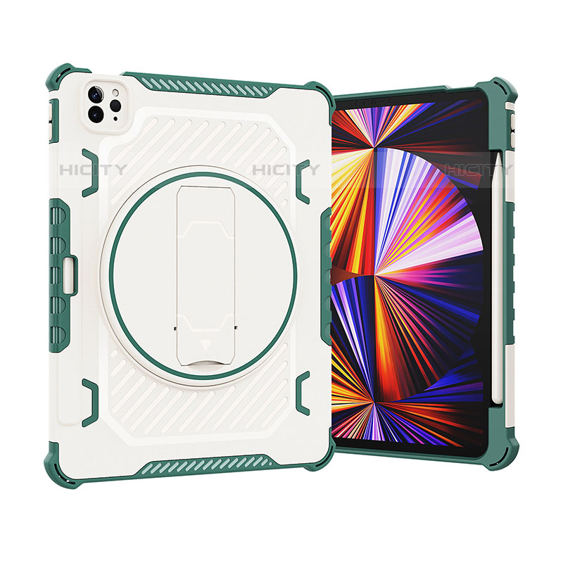 Coque Contour Silicone et Plastique Housse Etui Mat avec Support L09 pour Apple iPad Pro 11 (2020) Vert Plus