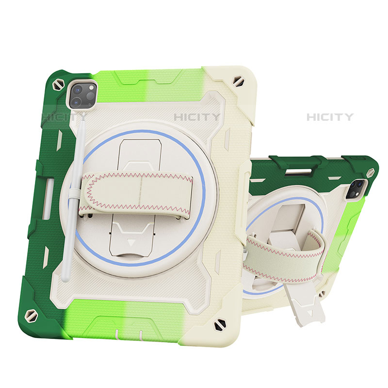 Coque Contour Silicone et Plastique Housse Etui Mat avec Support L10 pour Apple iPad Pro 11 (2020) Vert Plus