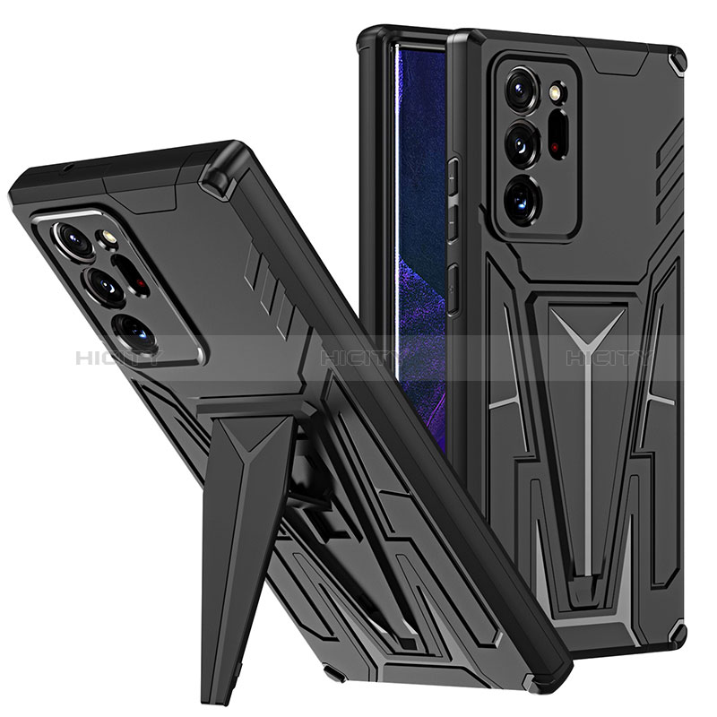 Coque Contour Silicone et Plastique Housse Etui Mat avec Support MQ1 pour Samsung Galaxy Note 20 Ultra 5G Noir Plus