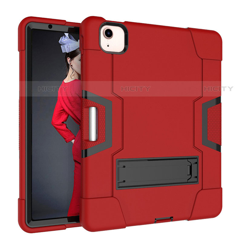 Coque Contour Silicone et Plastique Housse Etui Mat avec Support pour Apple iPad Air 10.9 (2020) Rouge Plus