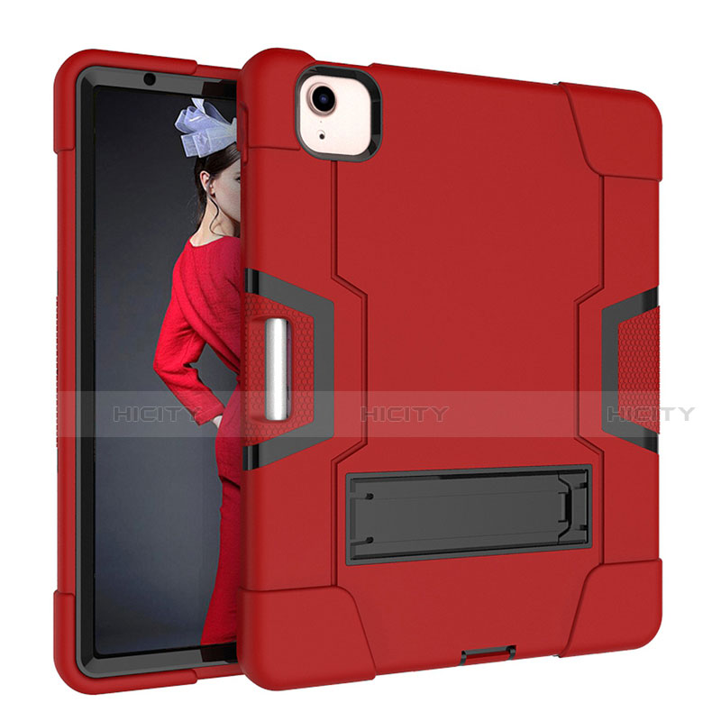 Coque Contour Silicone et Plastique Housse Etui Mat avec Support pour Apple iPad Air 4 10.9 (2020) Rouge Plus