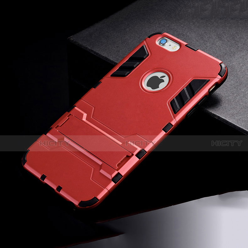 Coque Contour Silicone et Plastique Housse Etui Mat avec Support pour Apple iPhone 6S Rouge Plus