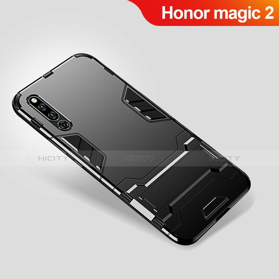 Coque Contour Silicone et Plastique Housse Etui Mat avec Support pour Huawei Honor Magic 2 Noir Plus