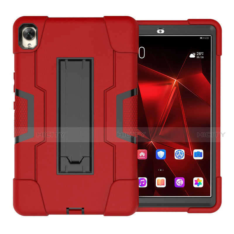 Coque Contour Silicone et Plastique Housse Etui Mat avec Support pour Huawei MediaPad M6 10.8 Rouge Plus