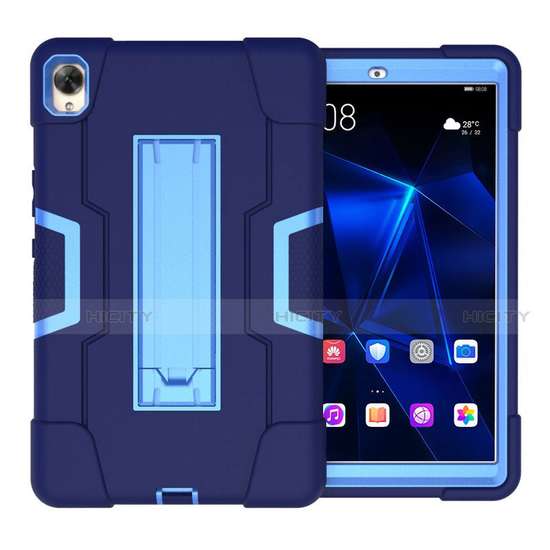 Coque Contour Silicone et Plastique Housse Etui Mat avec Support pour Huawei MediaPad M6 8.4 Bleu Plus