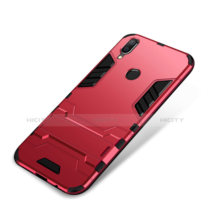 Coque Contour Silicone et Plastique Housse Etui Mat avec Support pour Huawei P Smart+ Plus Rouge Plus
