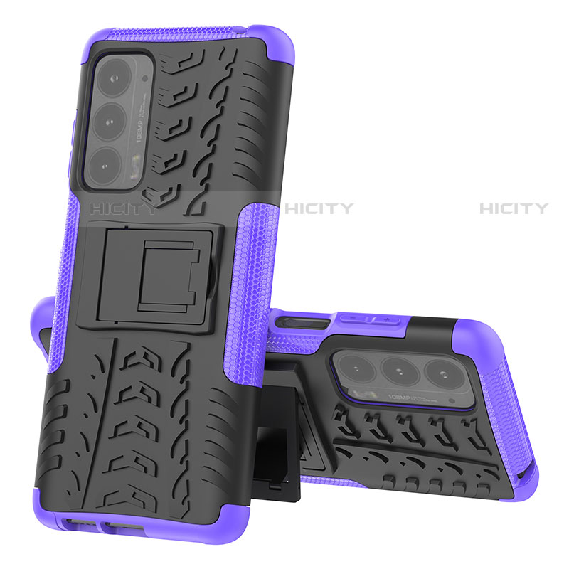 Coque Contour Silicone et Plastique Housse Etui Mat avec Support pour Motorola Moto Edge (2021) 5G Violet Plus