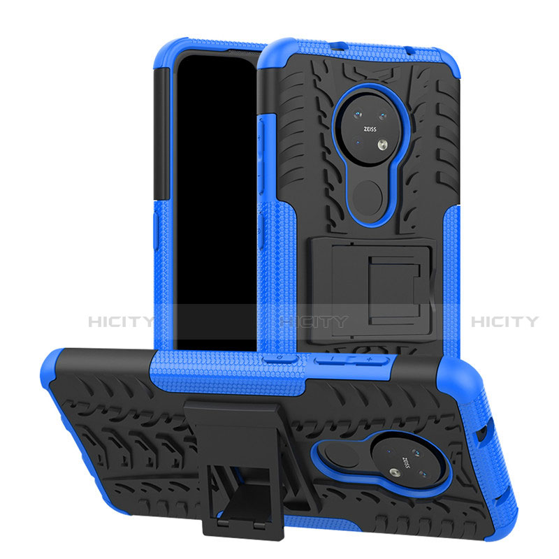 Coque Contour Silicone et Plastique Housse Etui Mat avec Support pour Nokia 7.2 Bleu Plus