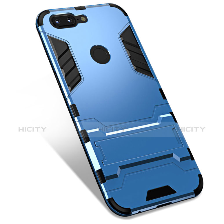 Coque Contour Silicone et Plastique Housse Etui Mat avec Support pour OnePlus 5T A5010 Bleu Plus