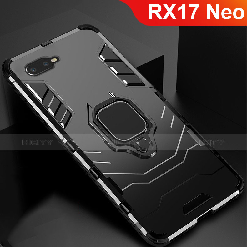 Coque Contour Silicone et Plastique Housse Etui Mat avec Support pour Oppo RX17 Neo Noir Plus
