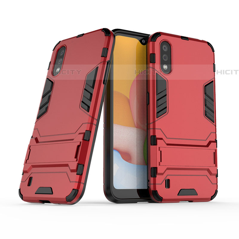 Coque Contour Silicone et Plastique Housse Etui Mat avec Support pour Samsung Galaxy A01 SM-A015 Rouge Plus
