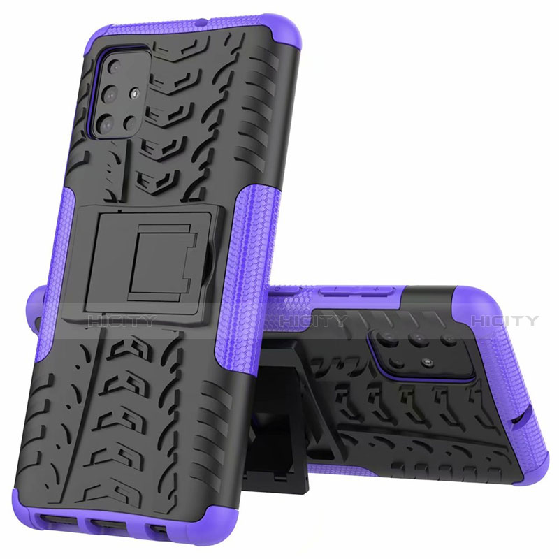 Coque Contour Silicone et Plastique Housse Etui Mat avec Support pour Samsung Galaxy A51 4G Violet Plus