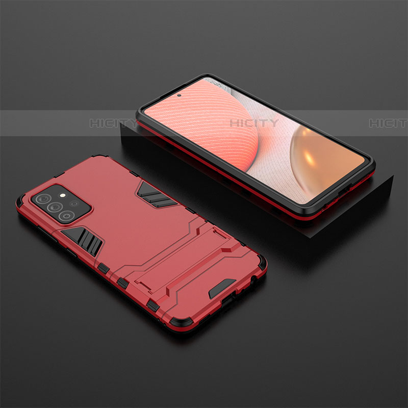 Coque Contour Silicone et Plastique Housse Etui Mat avec Support pour Samsung Galaxy A72 5G Rouge Plus