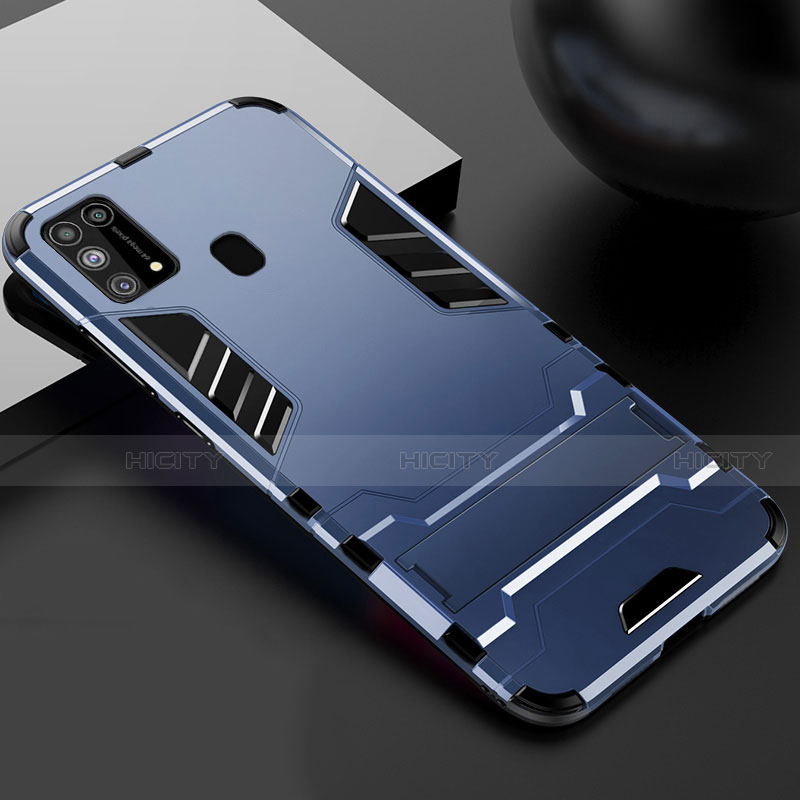 Coque Contour Silicone et Plastique Housse Etui Mat avec Support pour Samsung Galaxy M31 Prime Edition Bleu Plus