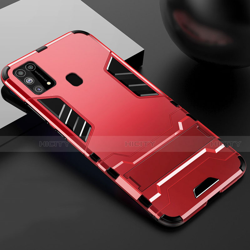 Coque Contour Silicone et Plastique Housse Etui Mat avec Support pour Samsung Galaxy M31 Prime Edition Rouge Plus