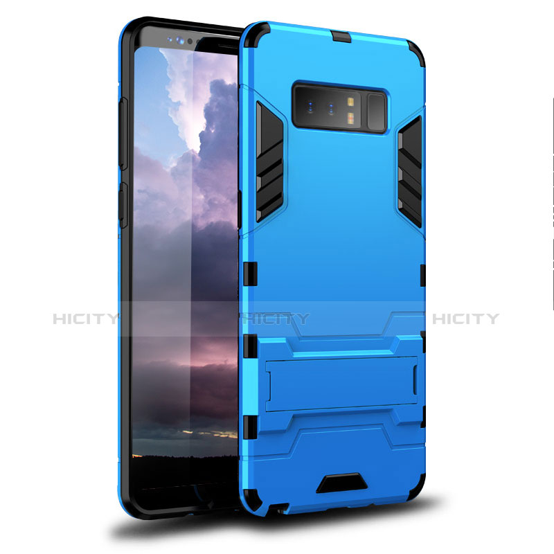 Coque Contour Silicone et Plastique Housse Etui Mat avec Support pour Samsung Galaxy Note 8 Duos N950F Bleu Ciel Plus