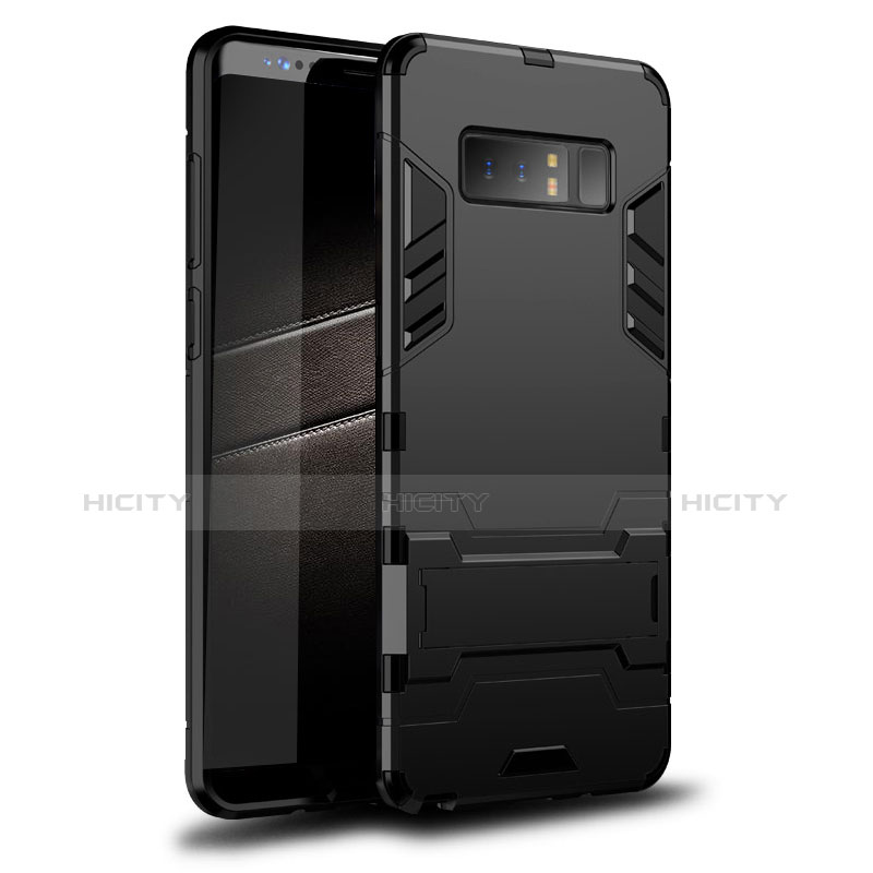 Coque Contour Silicone et Plastique Housse Etui Mat avec Support pour Samsung Galaxy Note 8 Duos N950F Noir Plus