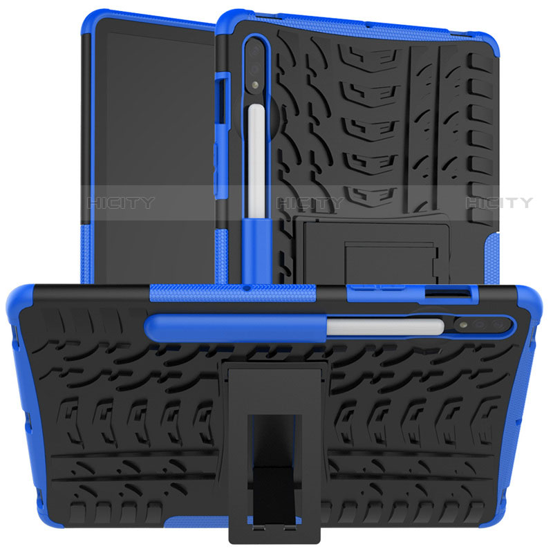Coque Contour Silicone et Plastique Housse Etui Mat avec Support pour Samsung Galaxy Tab S7 11 Wi-Fi SM-T870 Bleu Plus