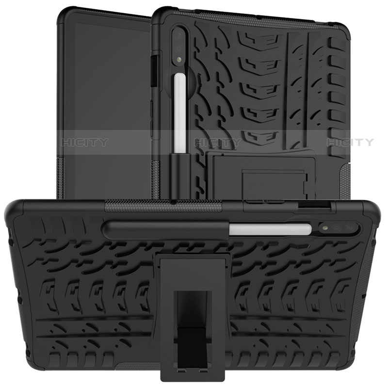Coque Contour Silicone et Plastique Housse Etui Mat avec Support pour Samsung Galaxy Tab S7 11 Wi-Fi SM-T870 Plus