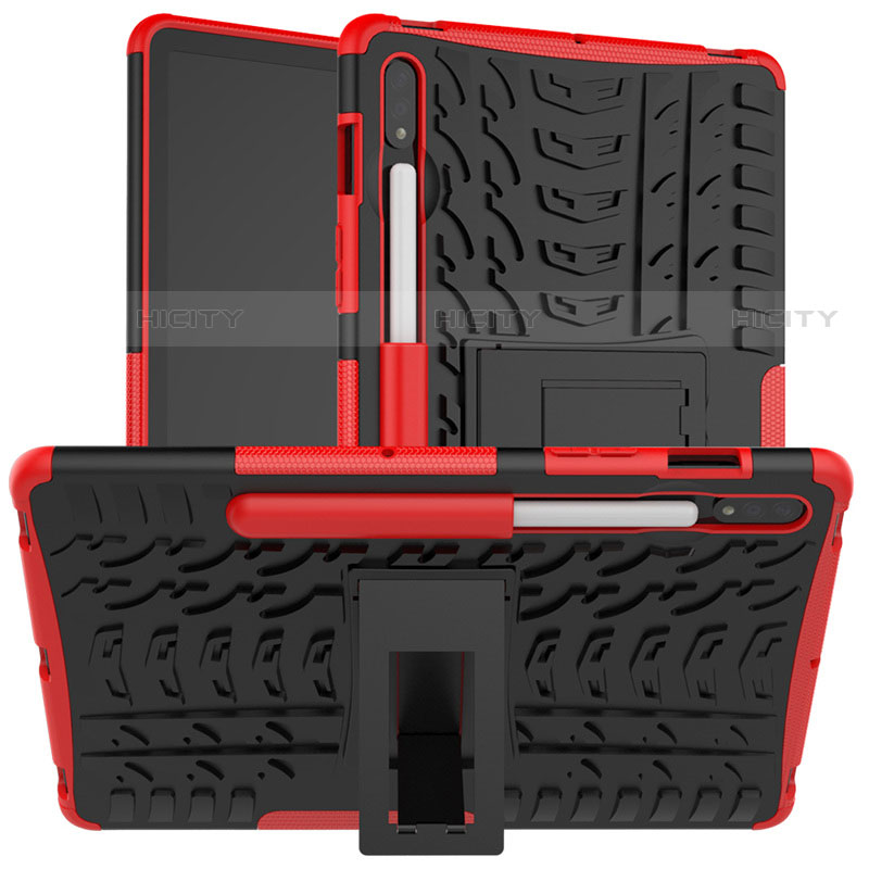 Coque Contour Silicone et Plastique Housse Etui Mat avec Support pour Samsung Galaxy Tab S7 4G 11 SM-T875 Rouge Plus