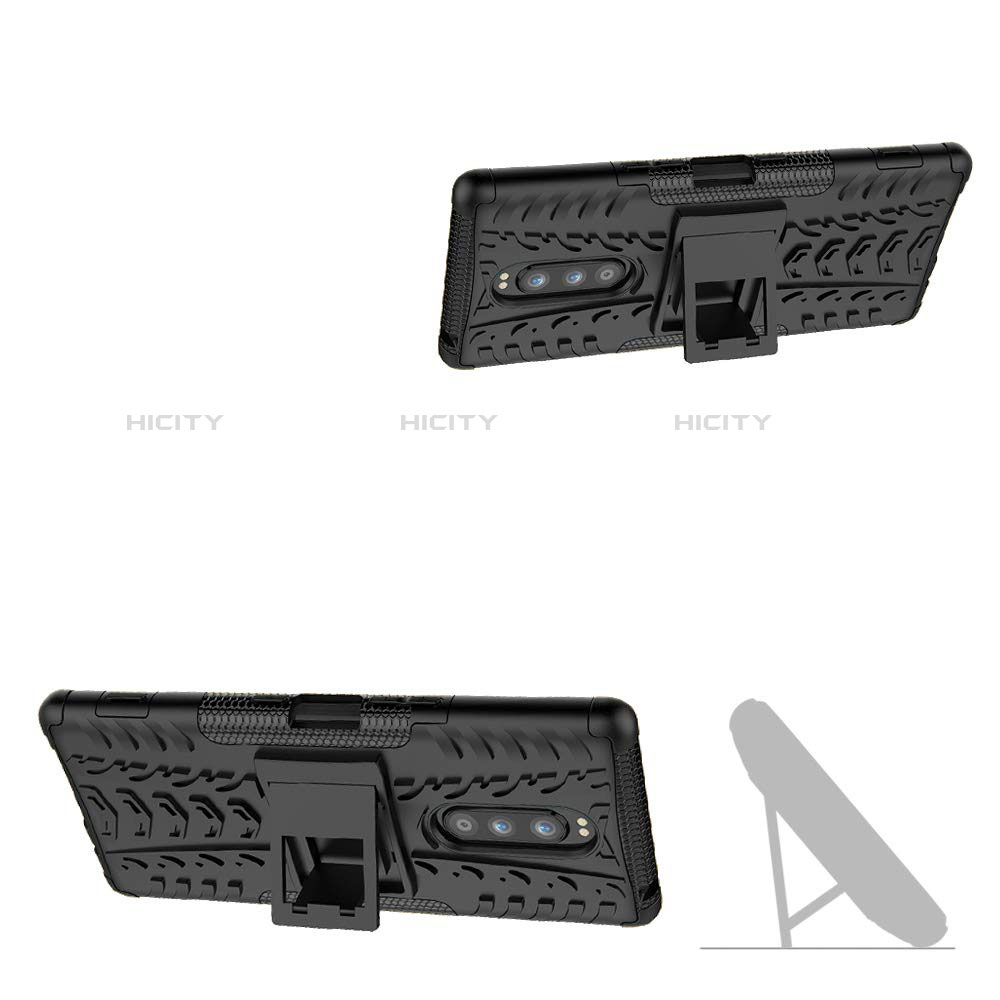 Coque Contour Silicone et Plastique Housse Etui Mat avec Support pour Sony Xperia 1 Plus
