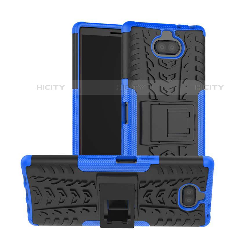 Coque Contour Silicone et Plastique Housse Etui Mat avec Support pour Sony Xperia 10 Bleu Plus