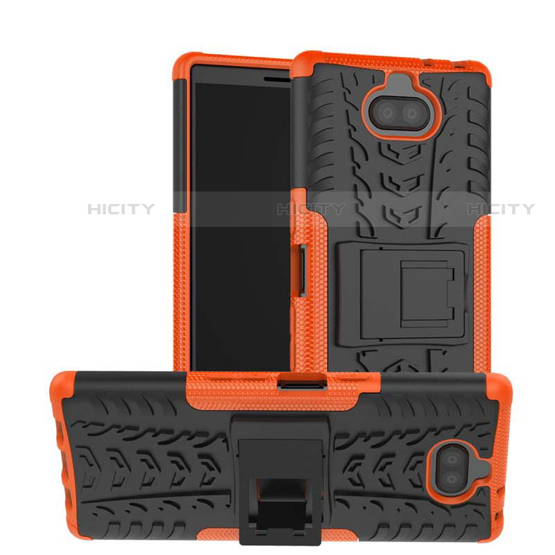 Coque Contour Silicone et Plastique Housse Etui Mat avec Support pour Sony Xperia 10 Orange Plus