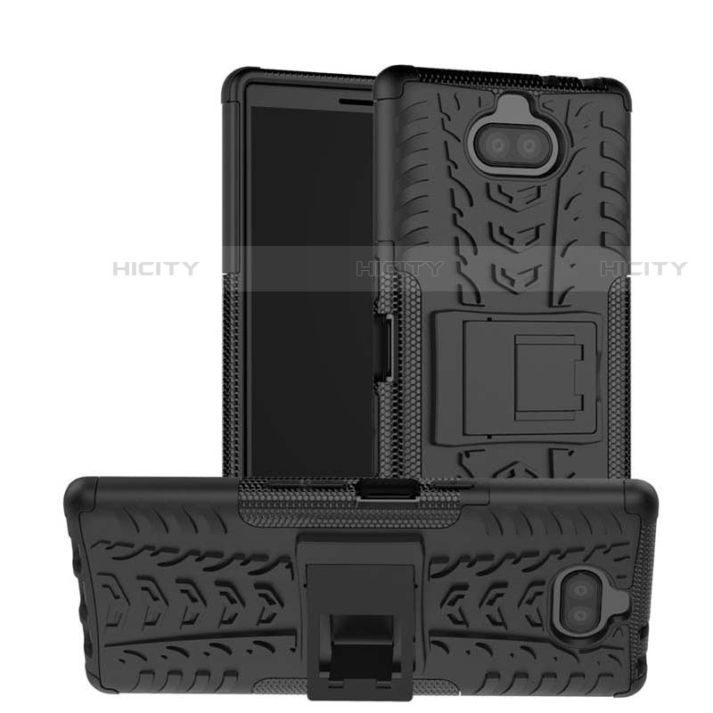 Coque Contour Silicone et Plastique Housse Etui Mat avec Support pour Sony Xperia 10 Plus Noir Plus
