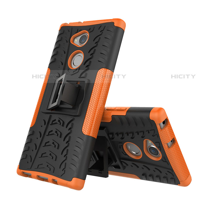 Coque Contour Silicone et Plastique Housse Etui Mat avec Support pour Sony Xperia XA2 Orange Plus
