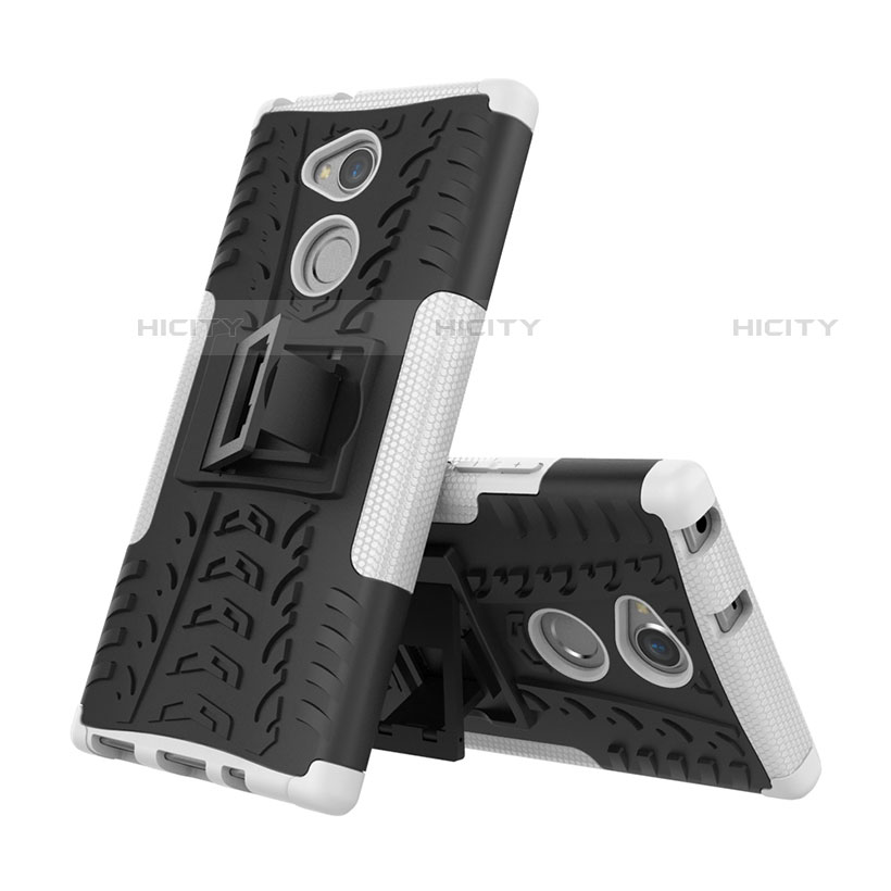 Coque Contour Silicone et Plastique Housse Etui Mat avec Support pour Sony Xperia XA2 Ultra Blanc Plus