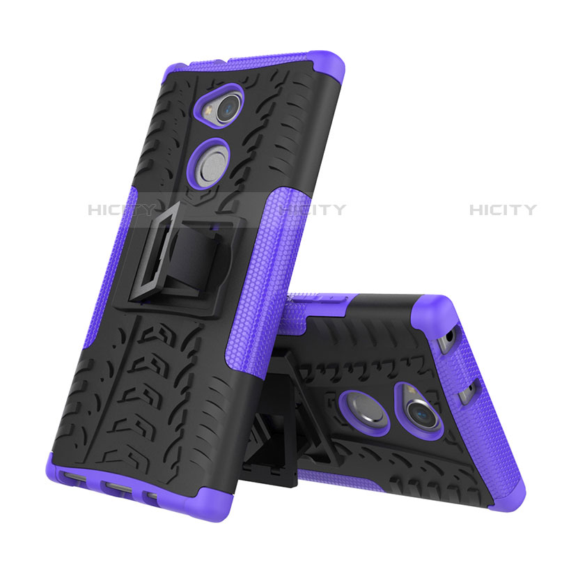 Coque Contour Silicone et Plastique Housse Etui Mat avec Support pour Sony Xperia XA2 Violet Plus