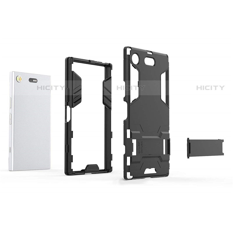 Coque Contour Silicone et Plastique Housse Etui Mat avec Support pour Sony Xperia XZ1 Compact Plus