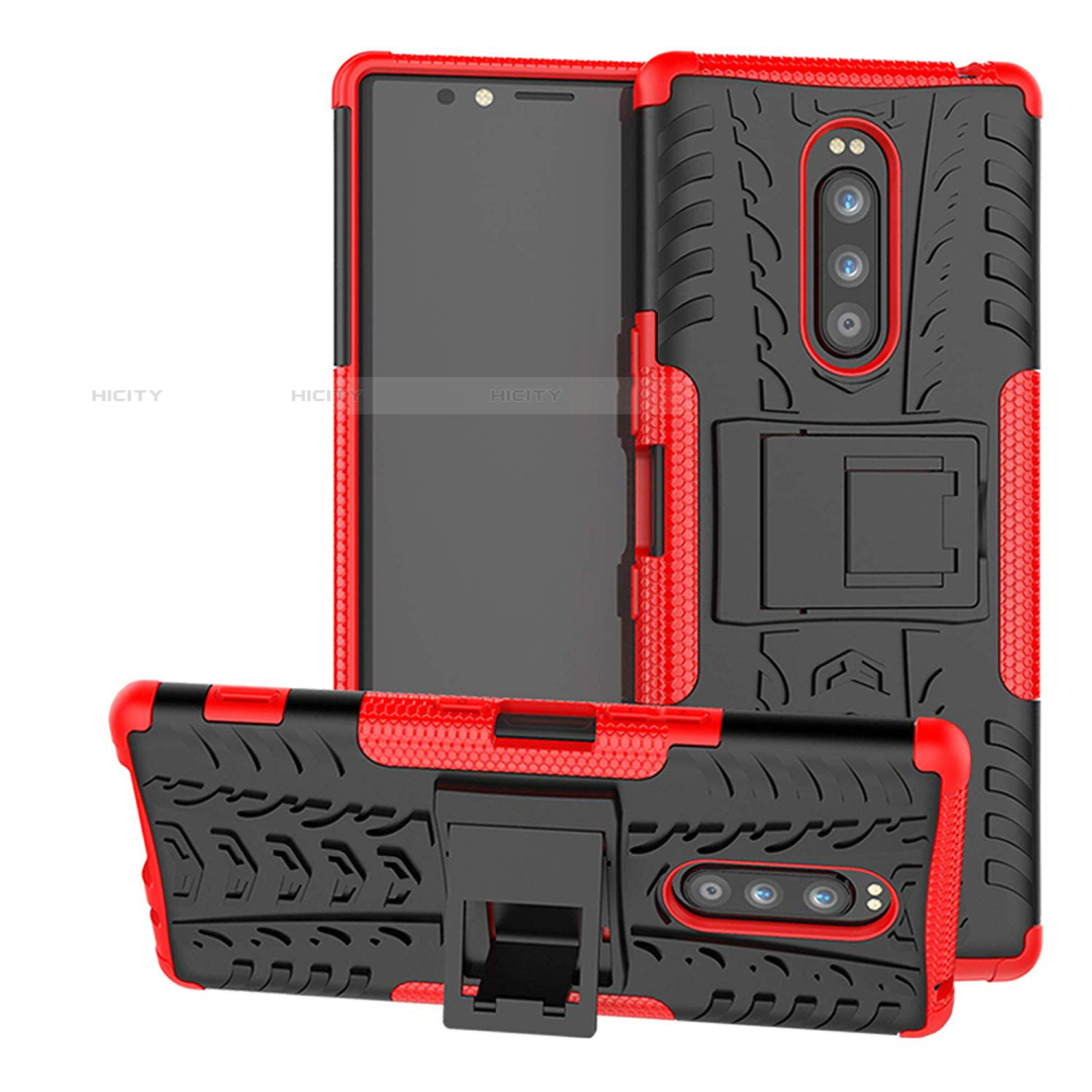 Coque Contour Silicone et Plastique Housse Etui Mat avec Support pour Sony Xperia XZ4 Rouge Plus